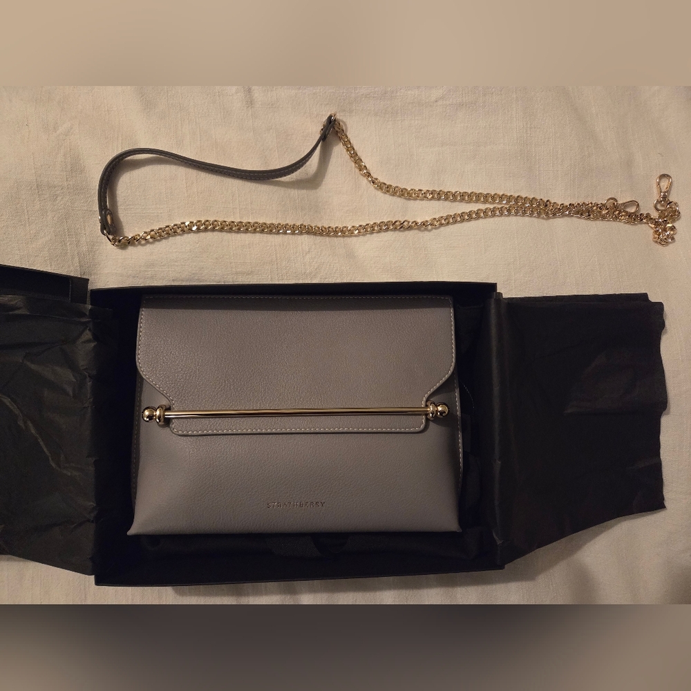 Strathberry Gray Leather Clutch with Gold Bar - Picture 2 of 12